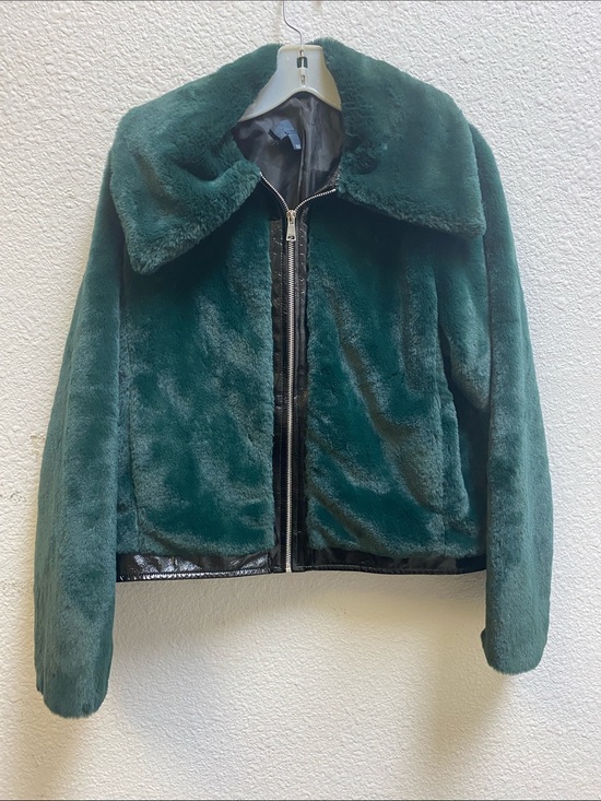 Maeve Jackets & Blazers - Maeve Emerald Green Faux Fur Zip-Up Jacket